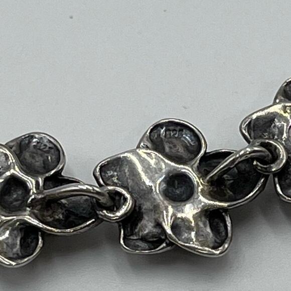 Sterling Silver Marked 925 Rose Flower Linked Feminine Oxidized bracelet 22 Gr - Picture 13 of 14
